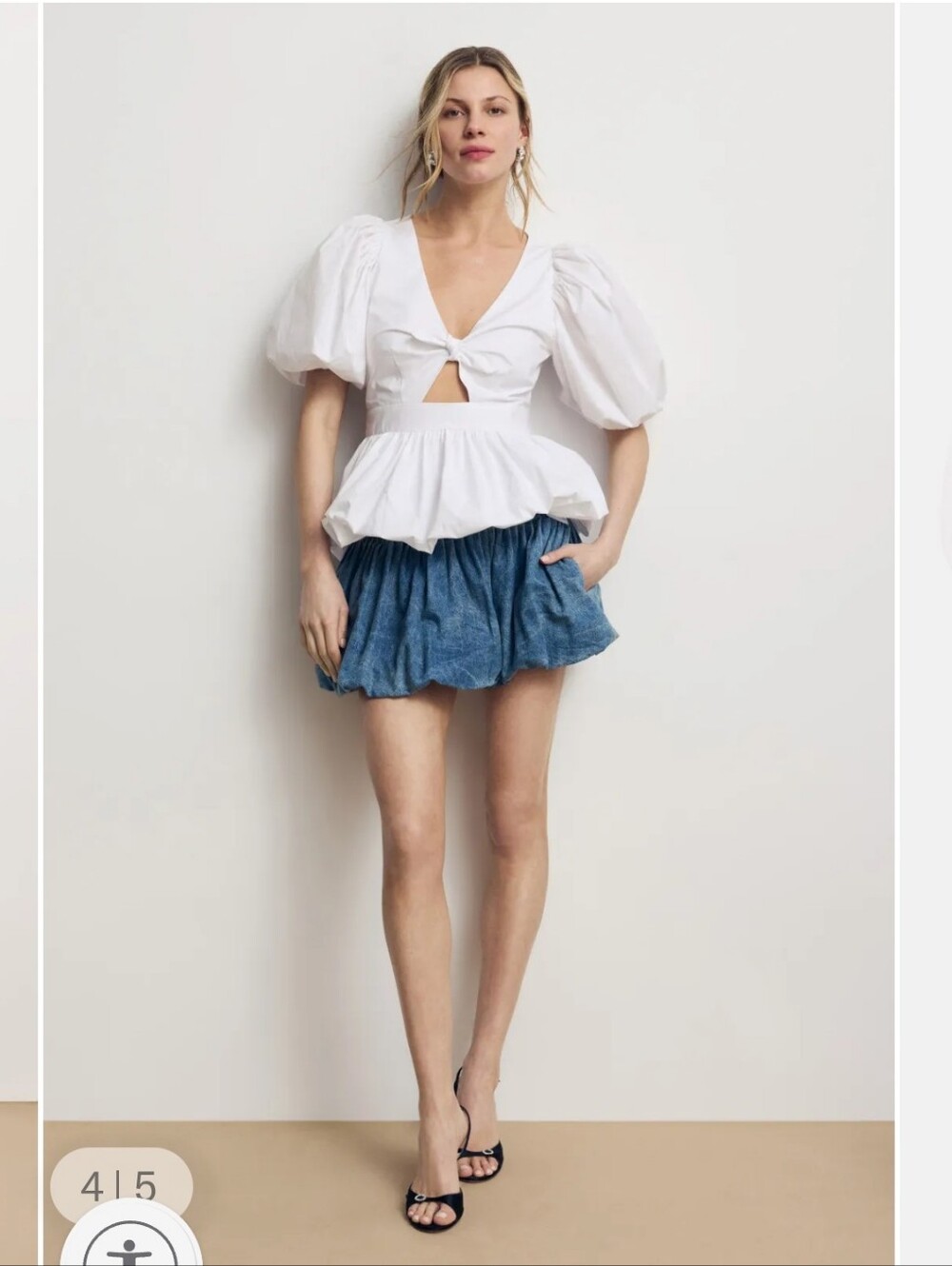ROTATE White Puff-Sleeve Tie-Front Blouse - Women's Peplum Top